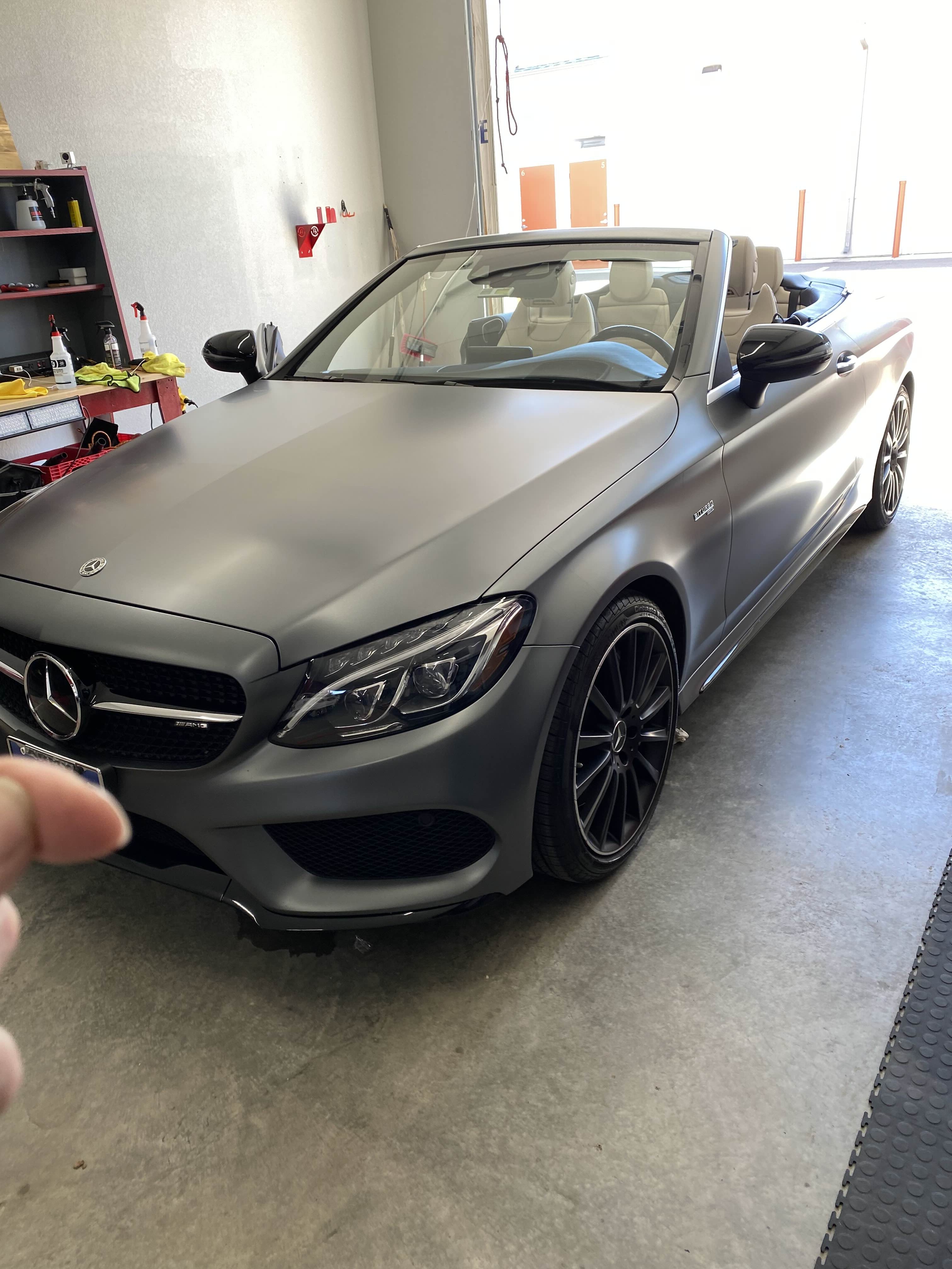 Silver Mercedes convertible in climate-controlled studio